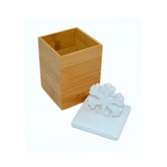 Holzdose mit Keramikdeckel | Schneeflocke 1